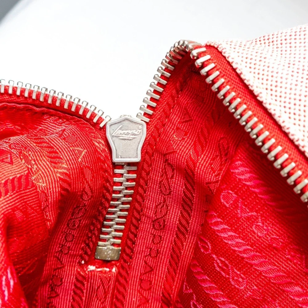 Rare Prada Misto Lino Handle Naturale Canvas Mini Shoulder Bag Red Pink Tote - Picture 12 of 16